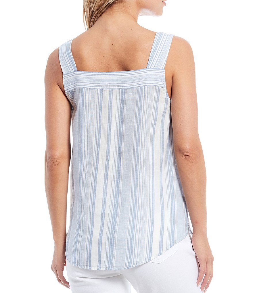 Westbound Stripe Square Neck Sleeveless Fringe Detailing Tank