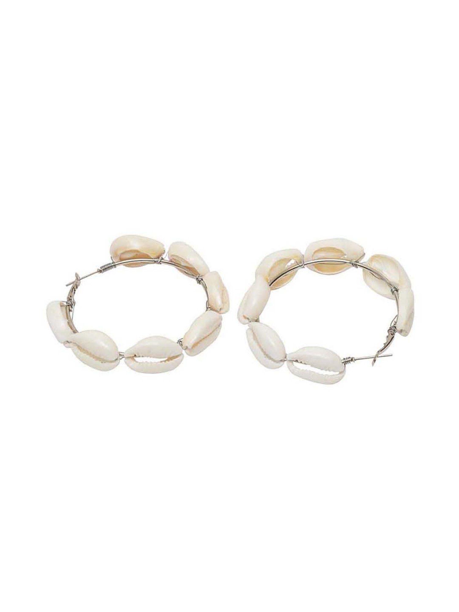 Panash Silver-toned & White Sea Shell Handcrafted Hoop Earrings