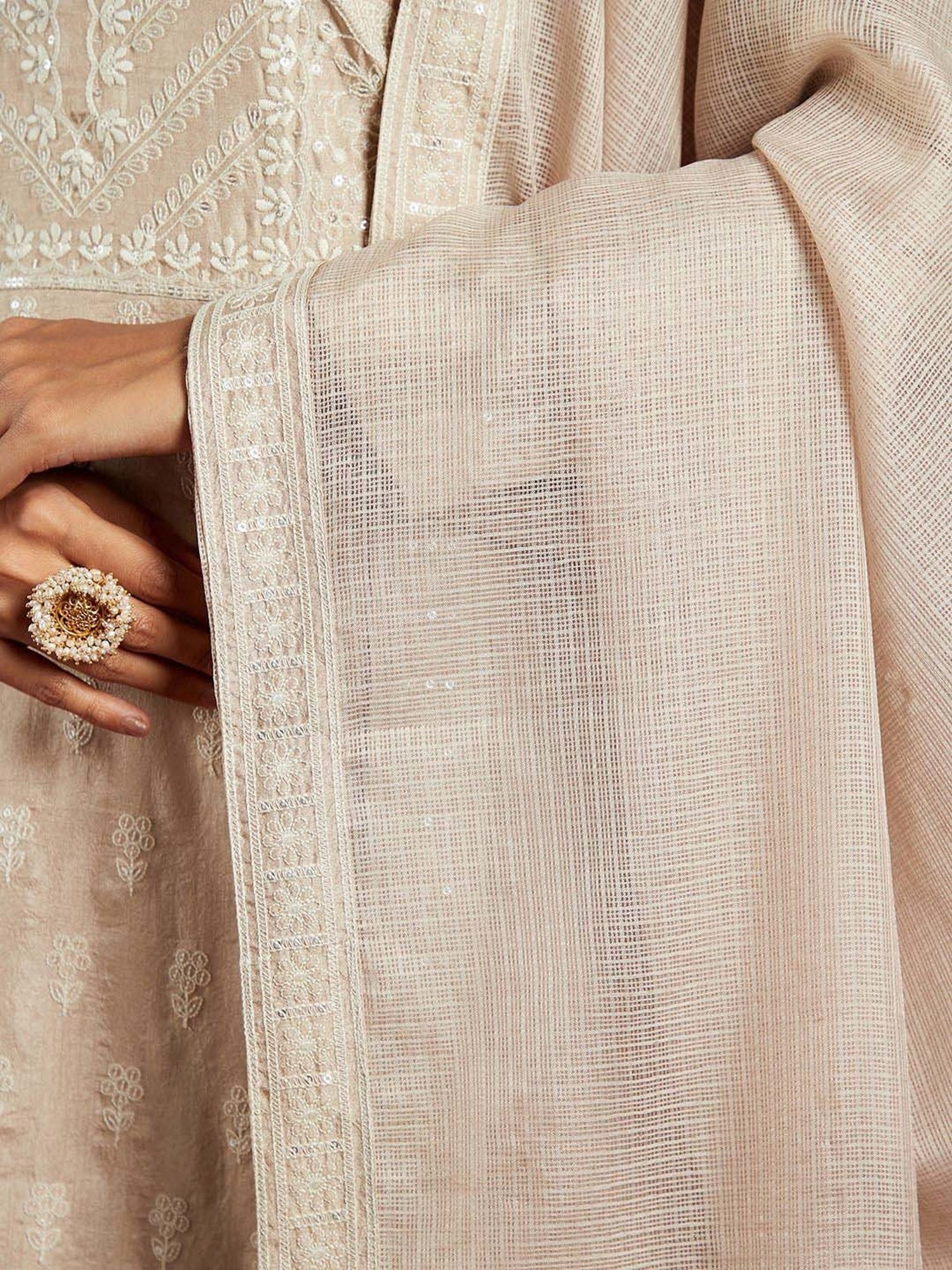 Libas Art Beige Embroidered Kurta Pant Set With Dupatta