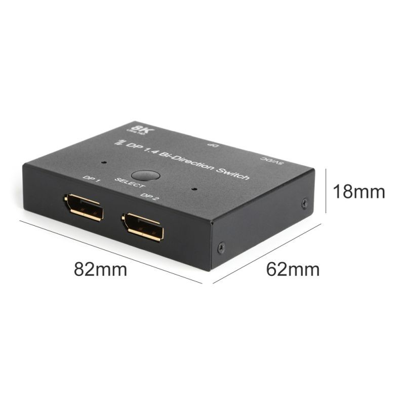 Displayport Splitter DP1.4 Bi-Direction Switch  Audio Video Sync Adapter 1x2/2x1 Switcher for Computer TV Projector Monitor