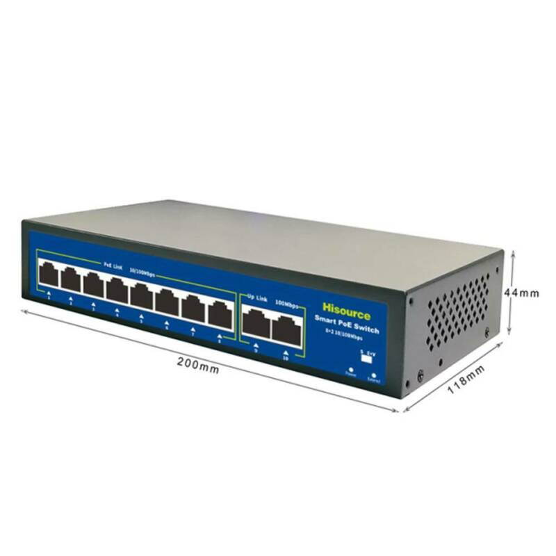 8 Port Fast Ethernet PoE Switch | 8 PoE Ports @120W, with 2 Uplink Ports | Plug & Play | Extend Mode | Priority Mode (Hi-F0820FBL-A)