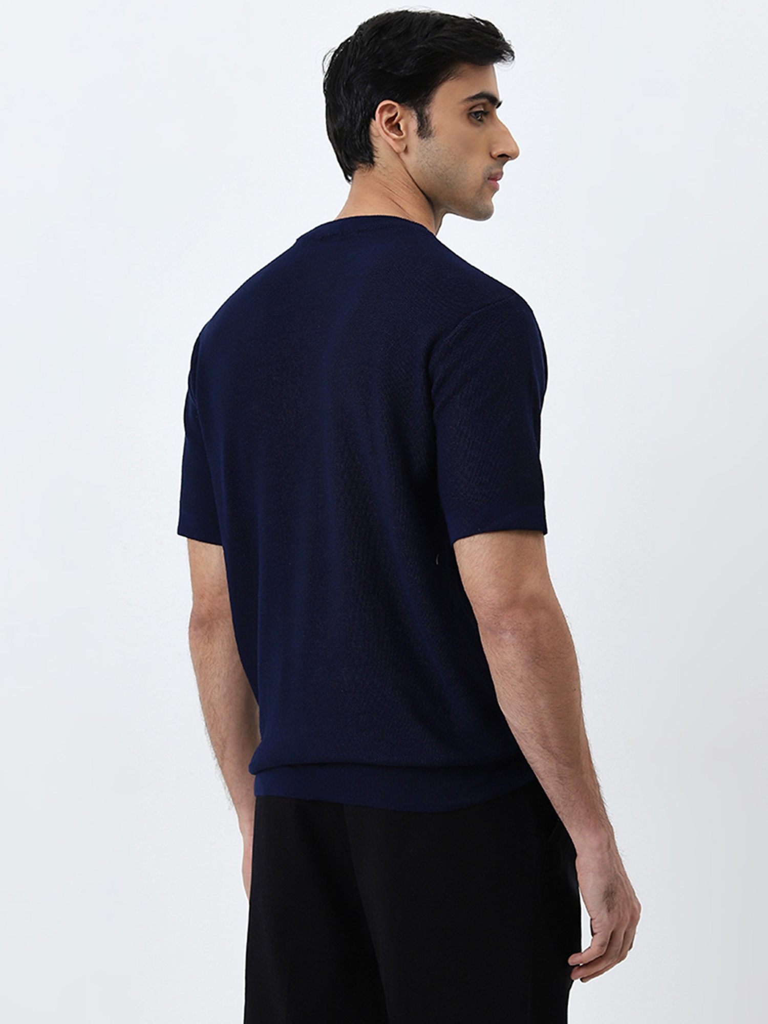 WES Formals by Westside Dark Indigo Solid Slim-Fit Cotton T-Shirt