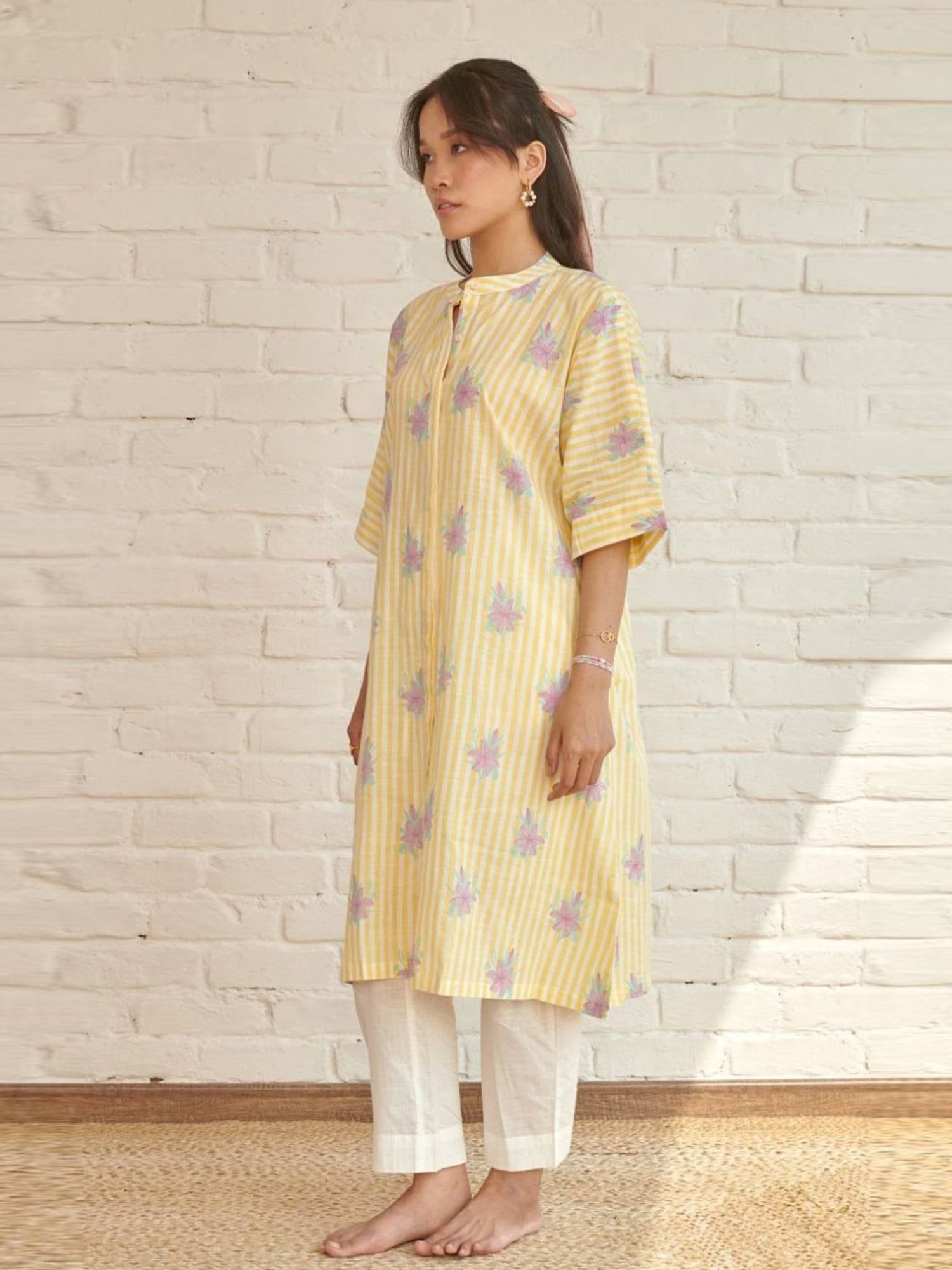 Prakriti Jaipur Yellow Voila Kaftan Kurta