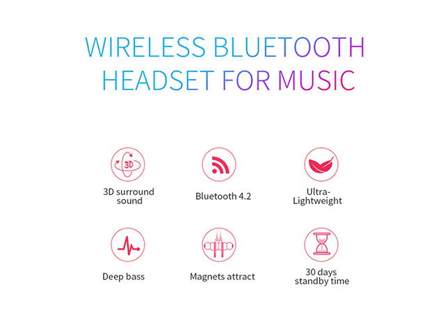AutofeelSunriseoffice Mic 3D Bass Stereo Ear Super Bass Earphone Wireless Headphone New Bluetooth Magnetic Earphones Sport Headset For Phone iPhone Xiaomi