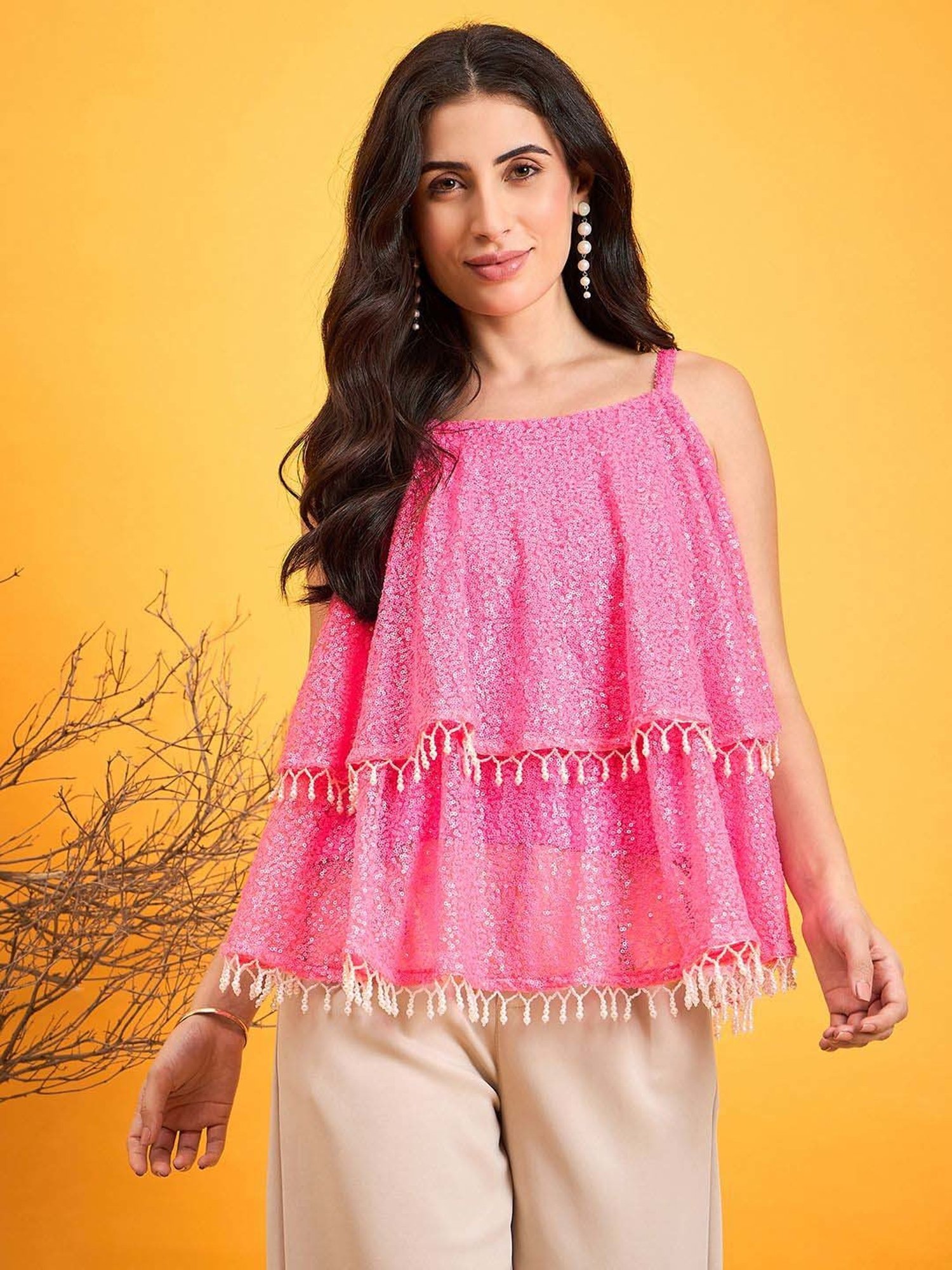 The Kaftan Company Pink Embellished Top