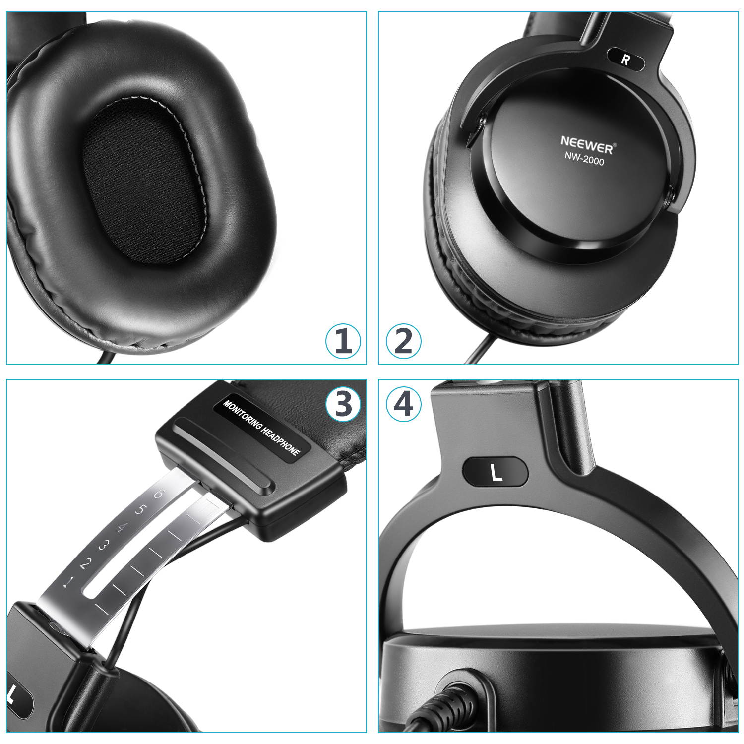 Neewer Studio Monitor Headphones - Dynamic Rotatable Headsets with 40mm Loudhailer Driver, 3 meters Cable, 6.35mm Plug Adapter for PC, Cell Phones, TV (NW-2000)