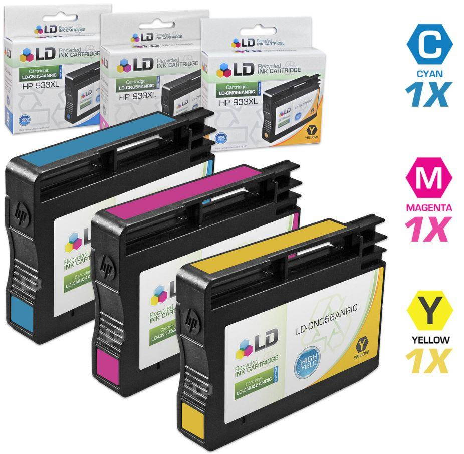 LD Compatible Replacement for HP 933XL Ink Cartridges (Cyan, Magenta, Yellow) 3-Pack Includes Complimentary Pack of 4x6 Premium Glossy Photo Paper