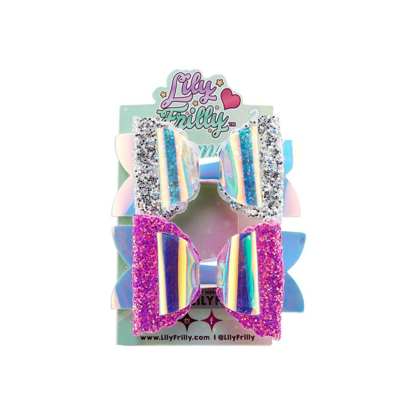 Lily Frilly Glitzy Mermaid Clips - Hot Pink/Silver - 2pk