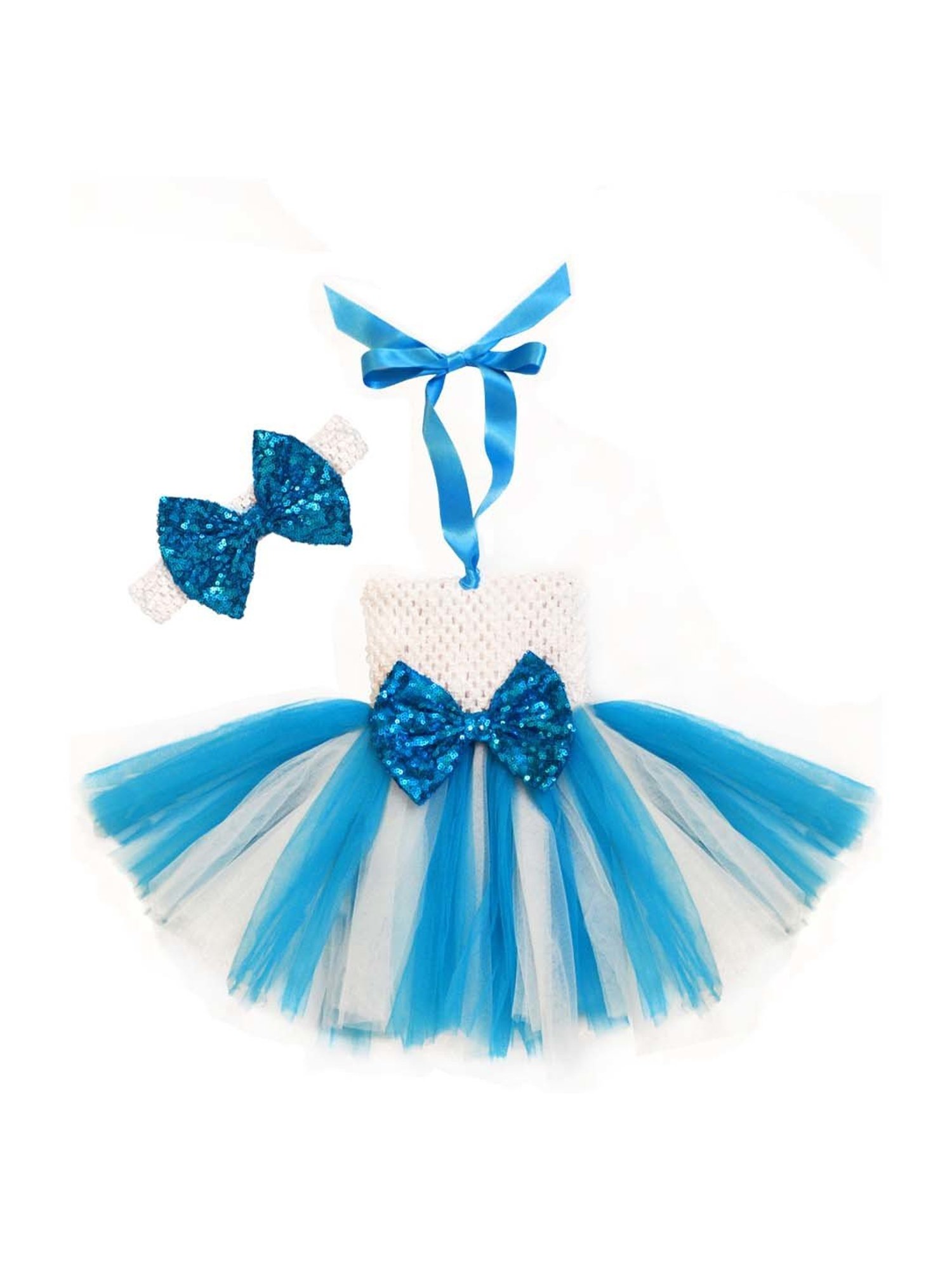 A.T.U.N. Kids White & Blue Textured Pattern Dress