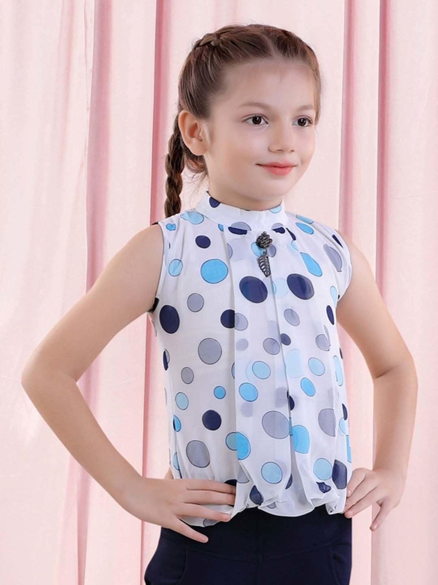 poplins Kids Blue & White Cotton Printed Top