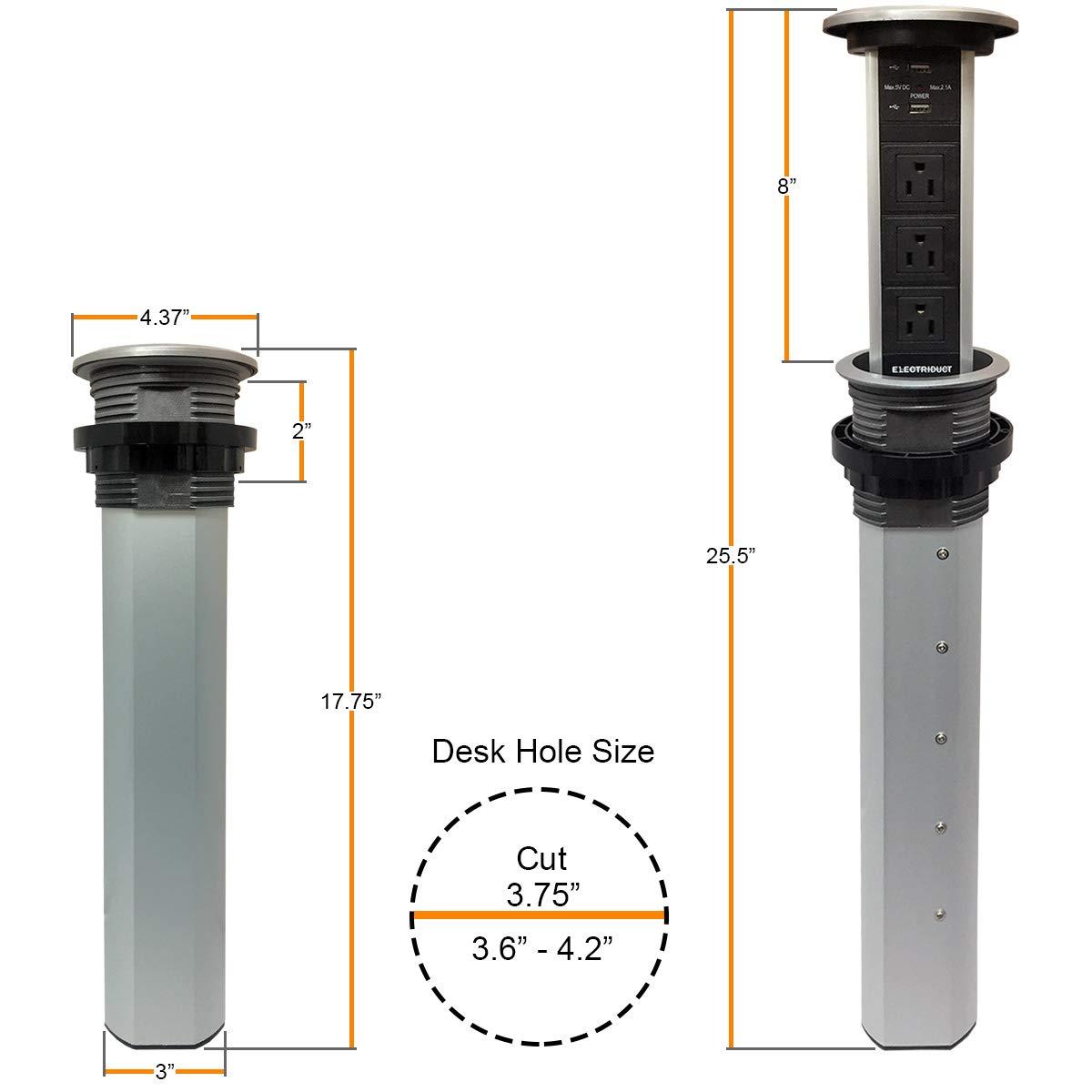 Electriduct Motorized Retractable Pop-Up Desk Power Center 3 AC Outlets + 2 USB Charger (2.1 Amp for Fast Charging)