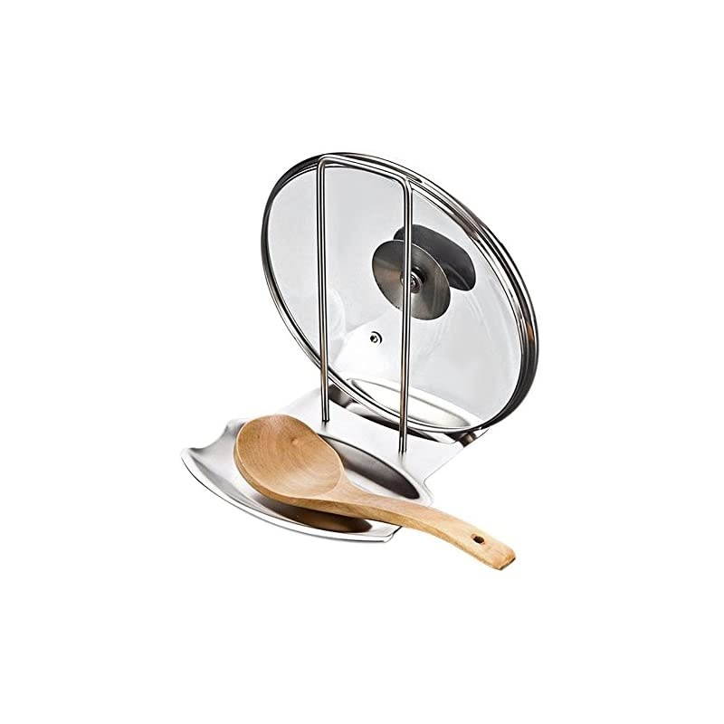 Lid and Spoon Rest, Utensils Lid Holder Spoon Holder Lid Rest Lid Shelf Kitchen Utensils Holders Stainless Steel Pan Pot Cover Lid Rack Stand (Stainless Steel)