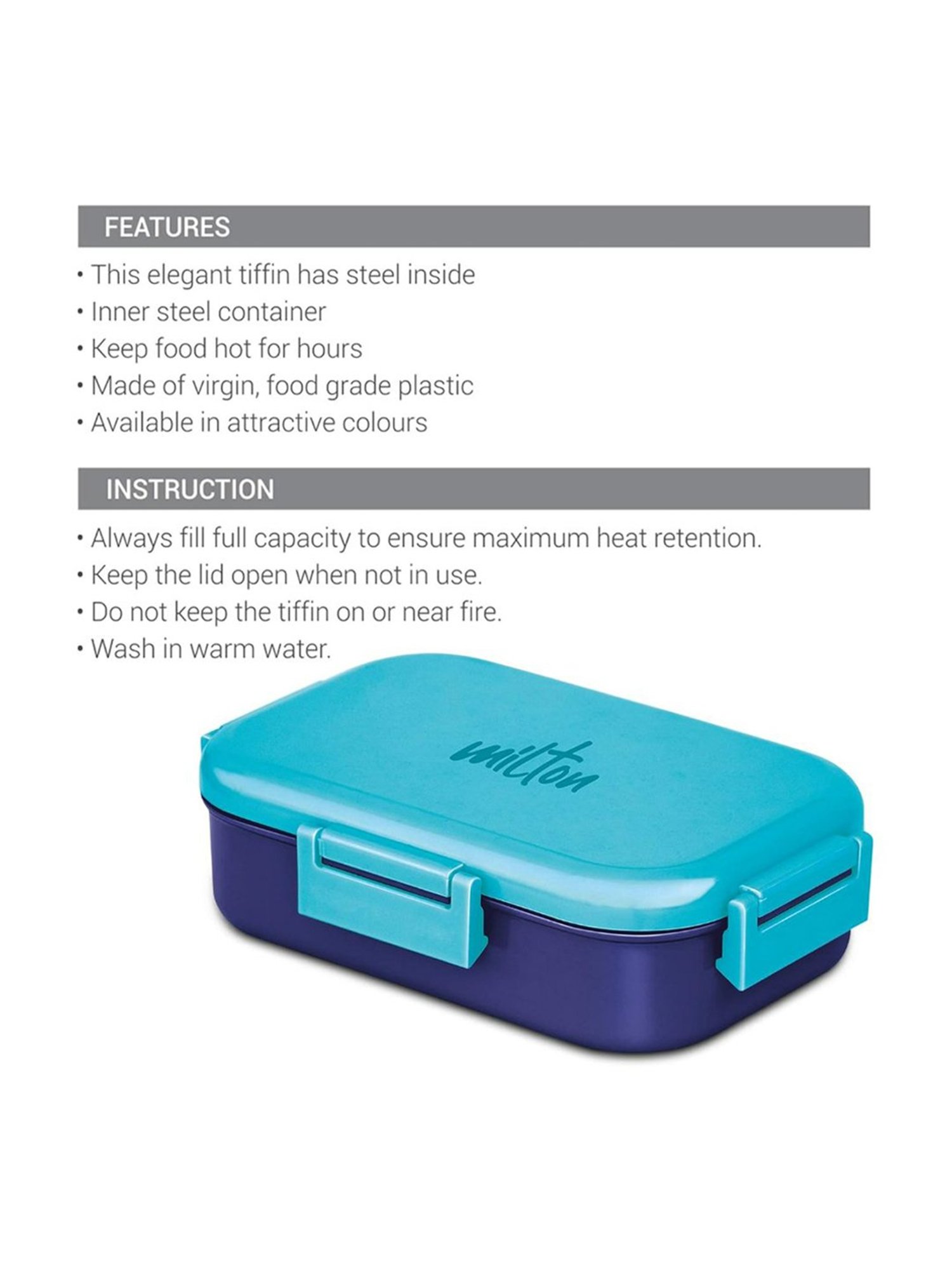 Milton Senior Flatmate Food Grade Blue Plastic or Steel Tiffin Box (700 ml)
