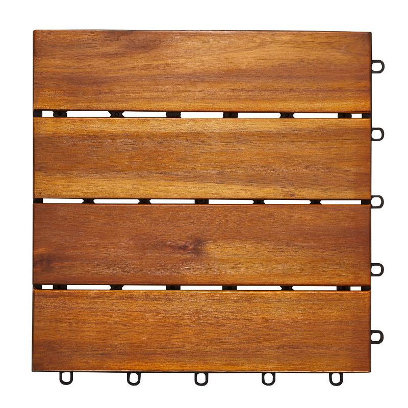 Vifah 4 Slat Acacia Interlocking Deck Tile - Brown (Set of 10)