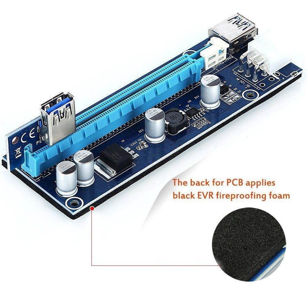 CORN Mining Riser Card PCIE Mining Rig USB 3.0 GPU Riser Adapter Monero ETH BTC Miner with USB 3.0 Data Cable 60CM 15Pin SATA to 6Pin Power Cable Adhesive Pad VER006C Riser Cables 6 Pack