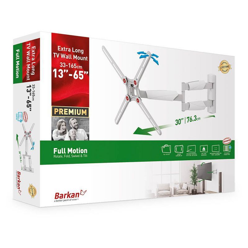 Barkan 13-65" 4-Movement Extra Long / Full Motion TV Wall Mount - White