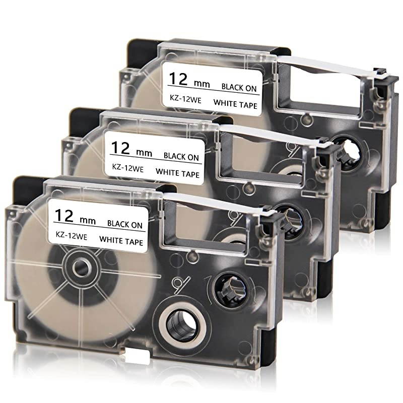 Compatible Label Tape Replacement for Casio XR-12X XR-12X2S 12mm for KL-60 KL-170 KL-100 KL-120 KL-750 KL-780 KL-7200 KL7000 KL-7400 KL8100 EZ-Label Printer (1/2" x 26', Black on Clear) 2-Pack