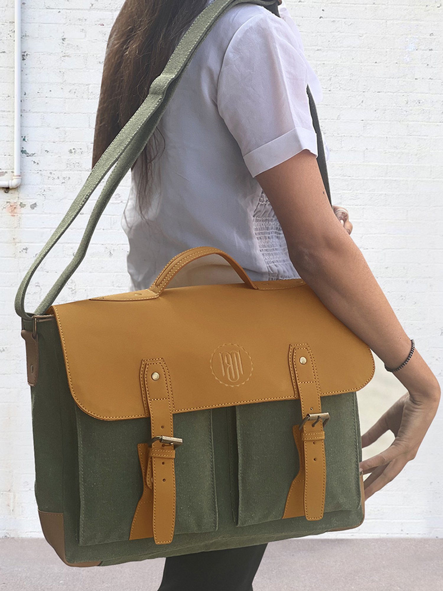 Mona B Green Moss Large Messenger Bag