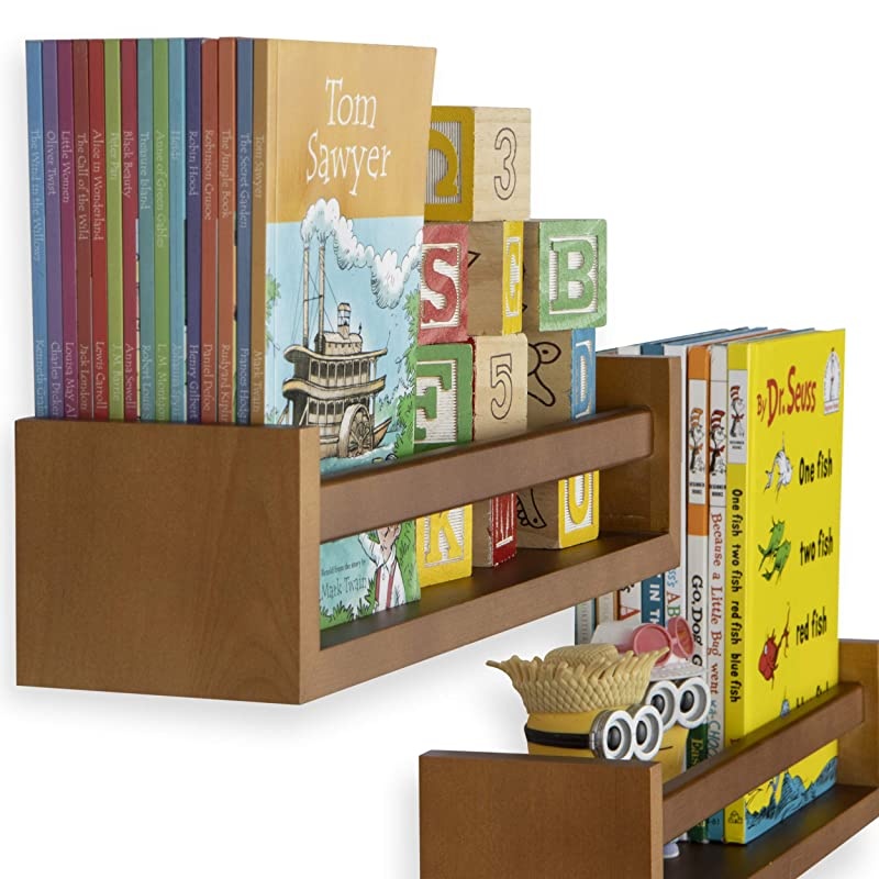 Utah Nursery Book Shelf Floating Bookshelf for Kids Room Multiuse Kitchen Spice Rack and Bathroom Organizer Wood Walnut Set of 4