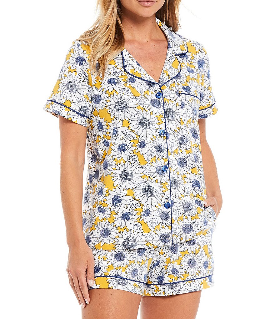Bedhead Pajamas Sunflower Printed Jersey Knit Top & Shorts Coordinating Pajama Set