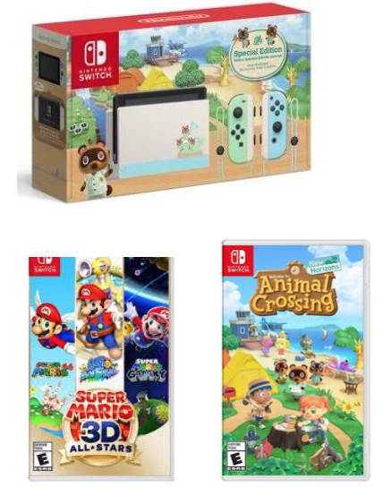 New Nintendo Switch Animal Crossing: New Horizons Edition Bundle with Animal Crossing: New Horizons Game and Super Mario 3D All-Stars