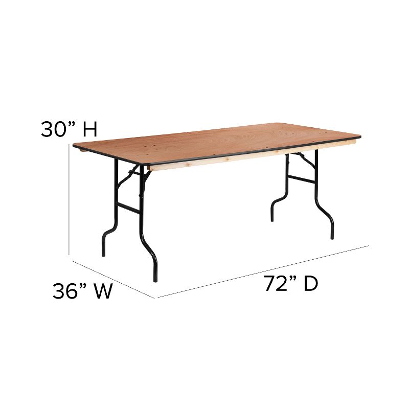 Emma and Oliver 6-Foot Rectangular Wood Folding Banquet Table with Clear Coated Finished Top