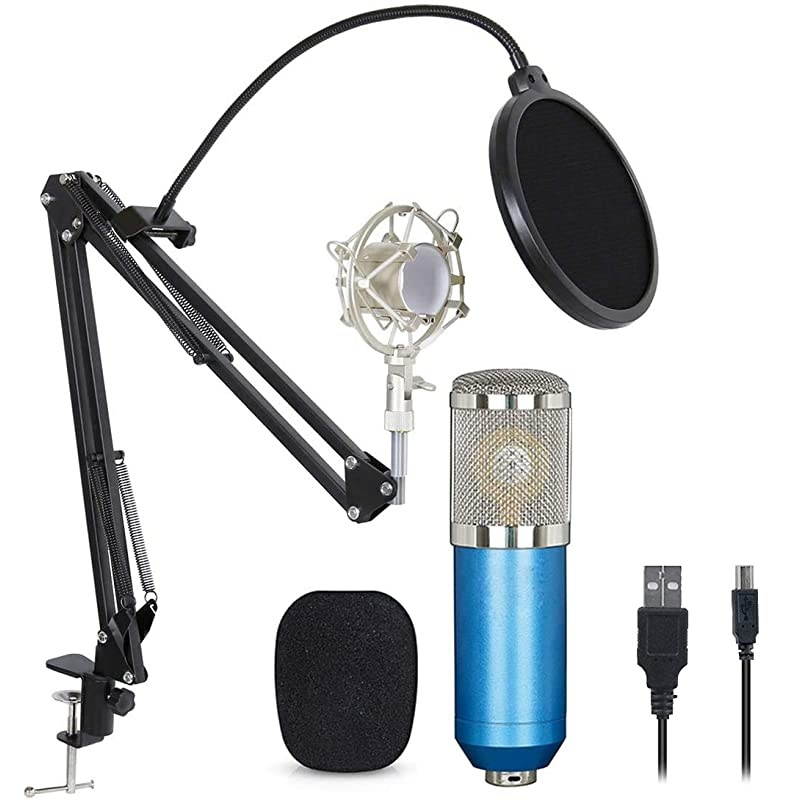 USB Condenser Microphone BundleBM800 Mic Kit with Adjustable Boom Scissor Arm StandShock MountPop Filter USB Audio Cable for Computer YouTube Singing Studio Recording amp Broadcast