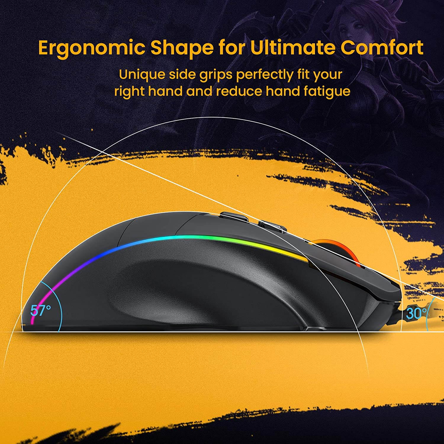 Ergonomic Wired Gaming Mouse, 8 Programmable Buttons , 5 Levels Adjustable DPI up to 8000, Wired Computer Gaming Mice with 7 RGB Backlight Modes for PC, Laptop, MacBook