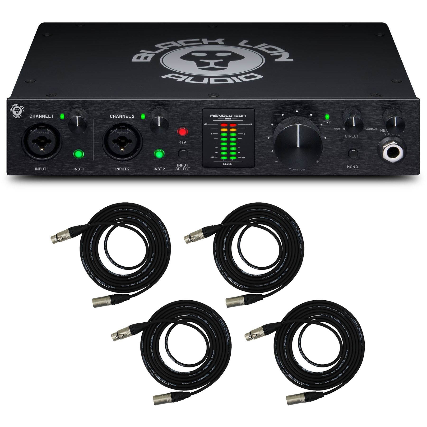 Black Lion Audio Revolution 2x2 Interface w/ 15-Foot Pro Co EXMN-15 XLR Cables Bundle