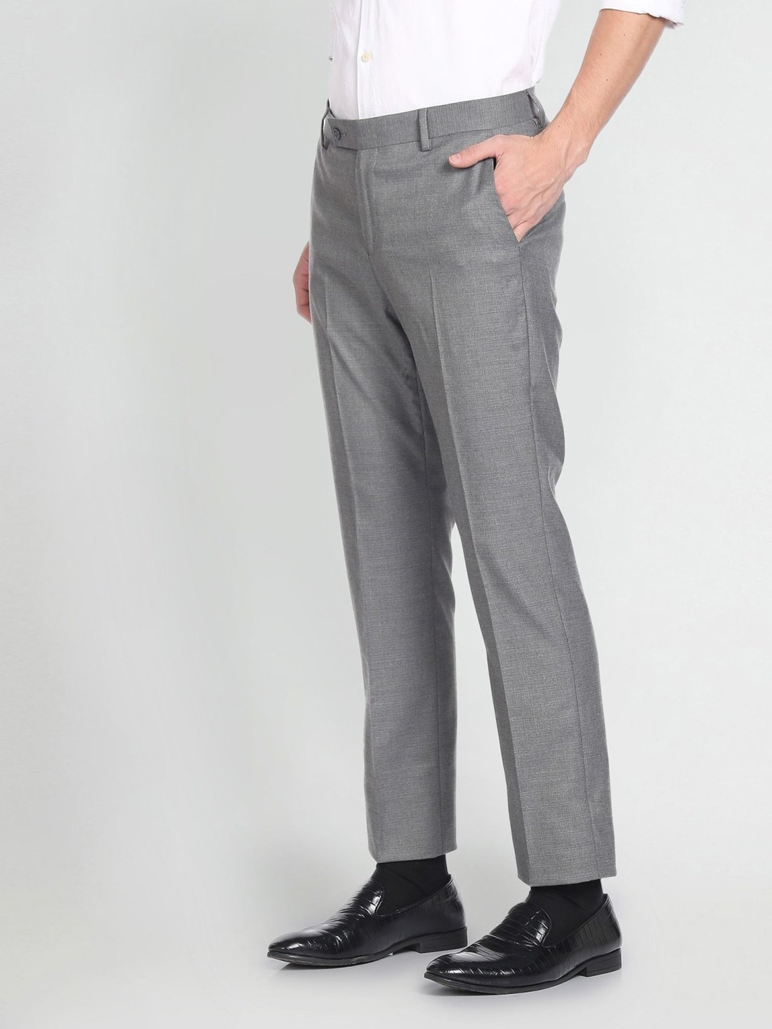 Arrow Grey Regular Fit Self Pattern Trousers