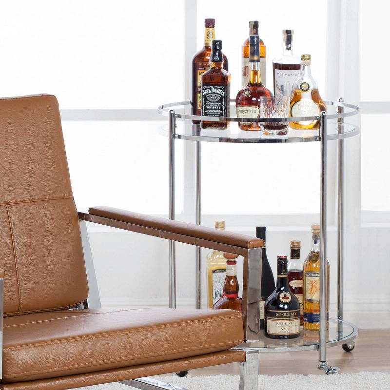 Veranda Round Bar Cart with Clear Glass Chrome - Studio Designs Home