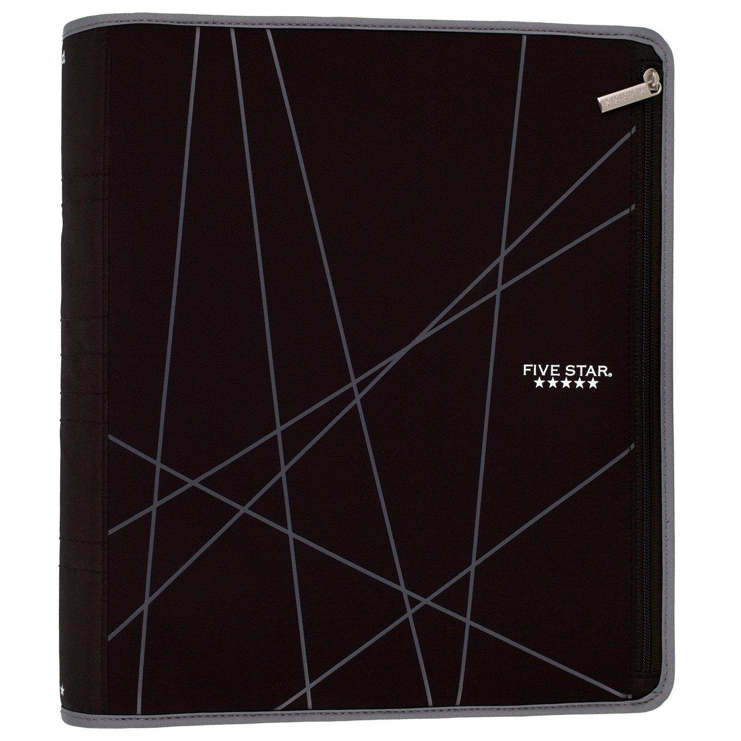 Five Star 2 Inch Zipper Binder, Ring Binder, Xpanz, Gray Lines Design (73228)