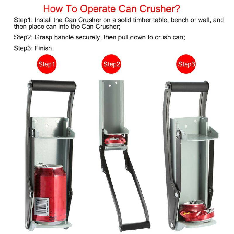 16oz Can Crusher Metal Smasher w/ Bottle Opener Wall Mounted Beer Recycling Tool