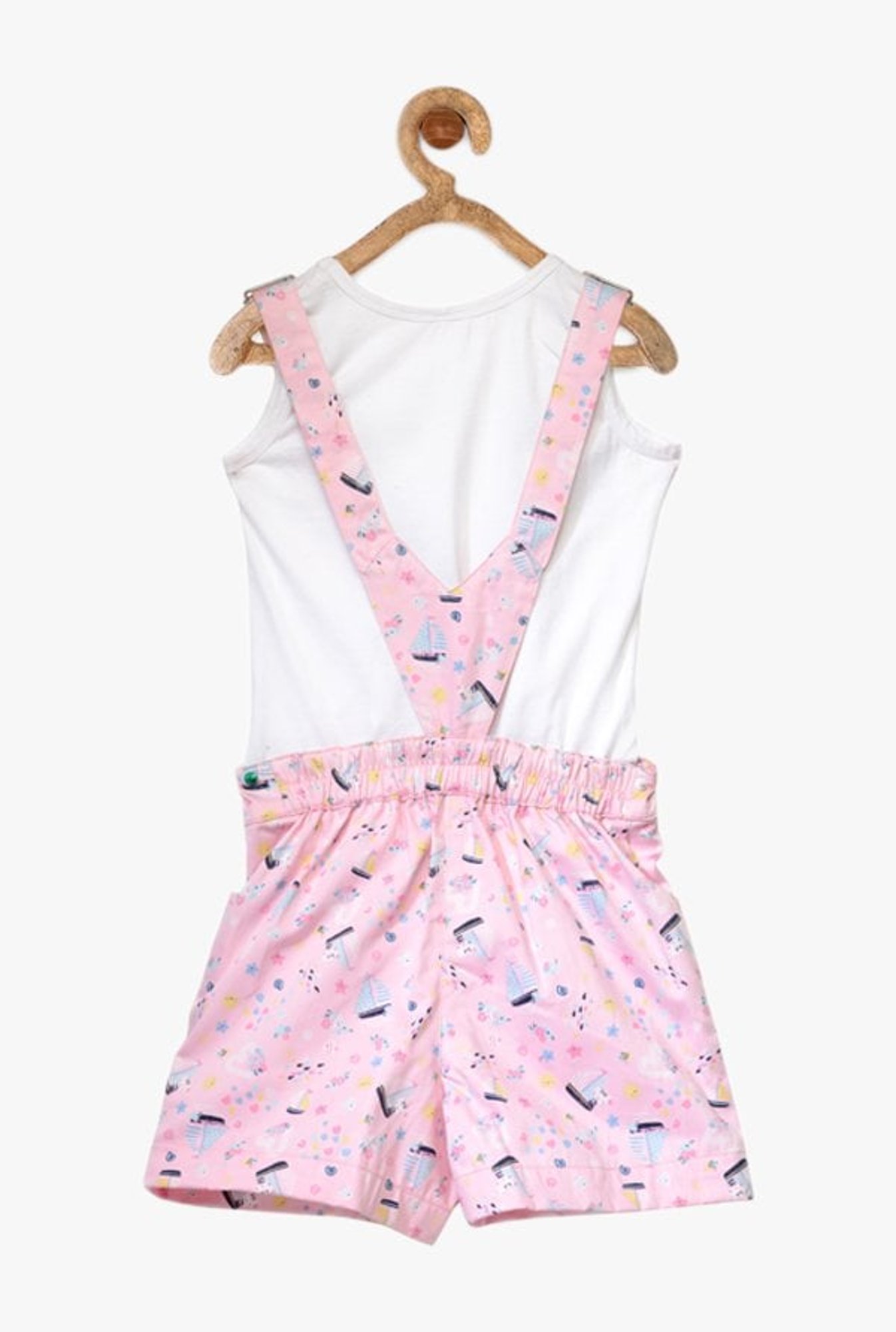 StyleStone Kids Pink & White Printed Dungaree With Inner Top