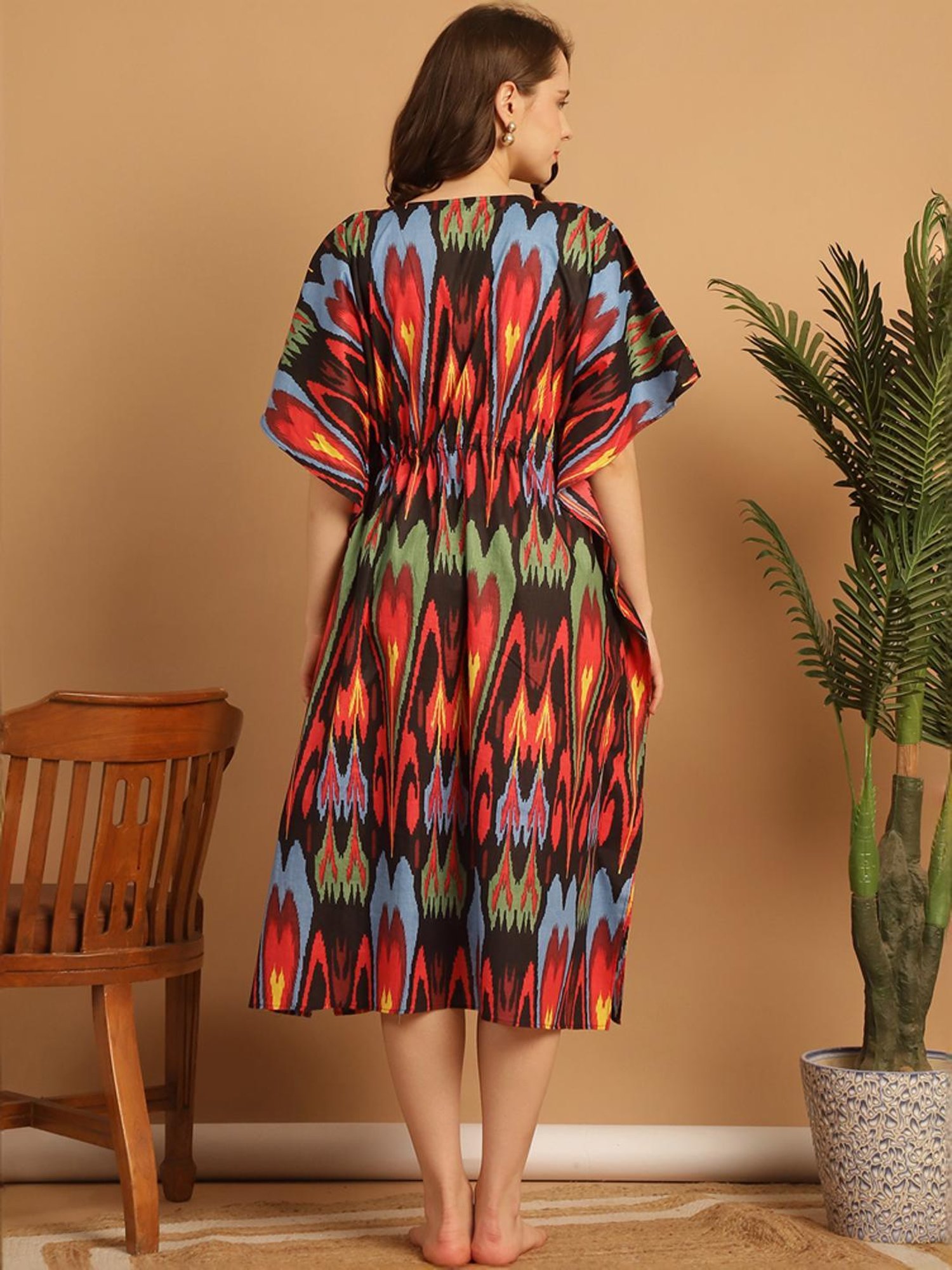 Secret Wish Black Cotton Printed Kaftan