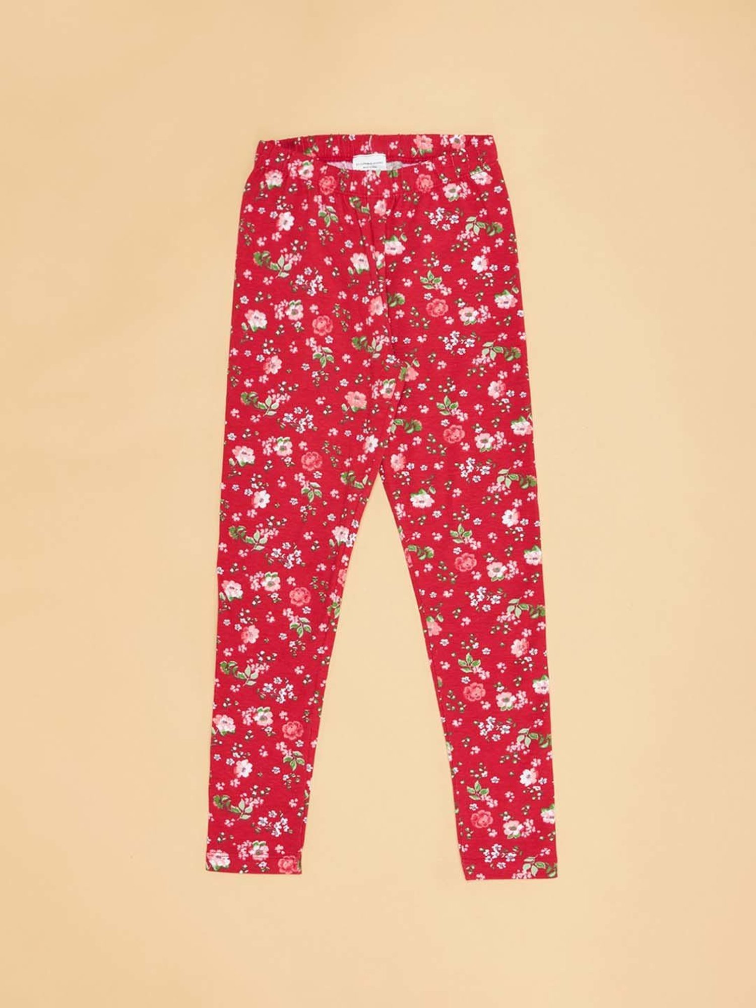 YU by Pantaloons Girls Red & Lilac Cotton Floral Print Leggings (Pack of 2)
