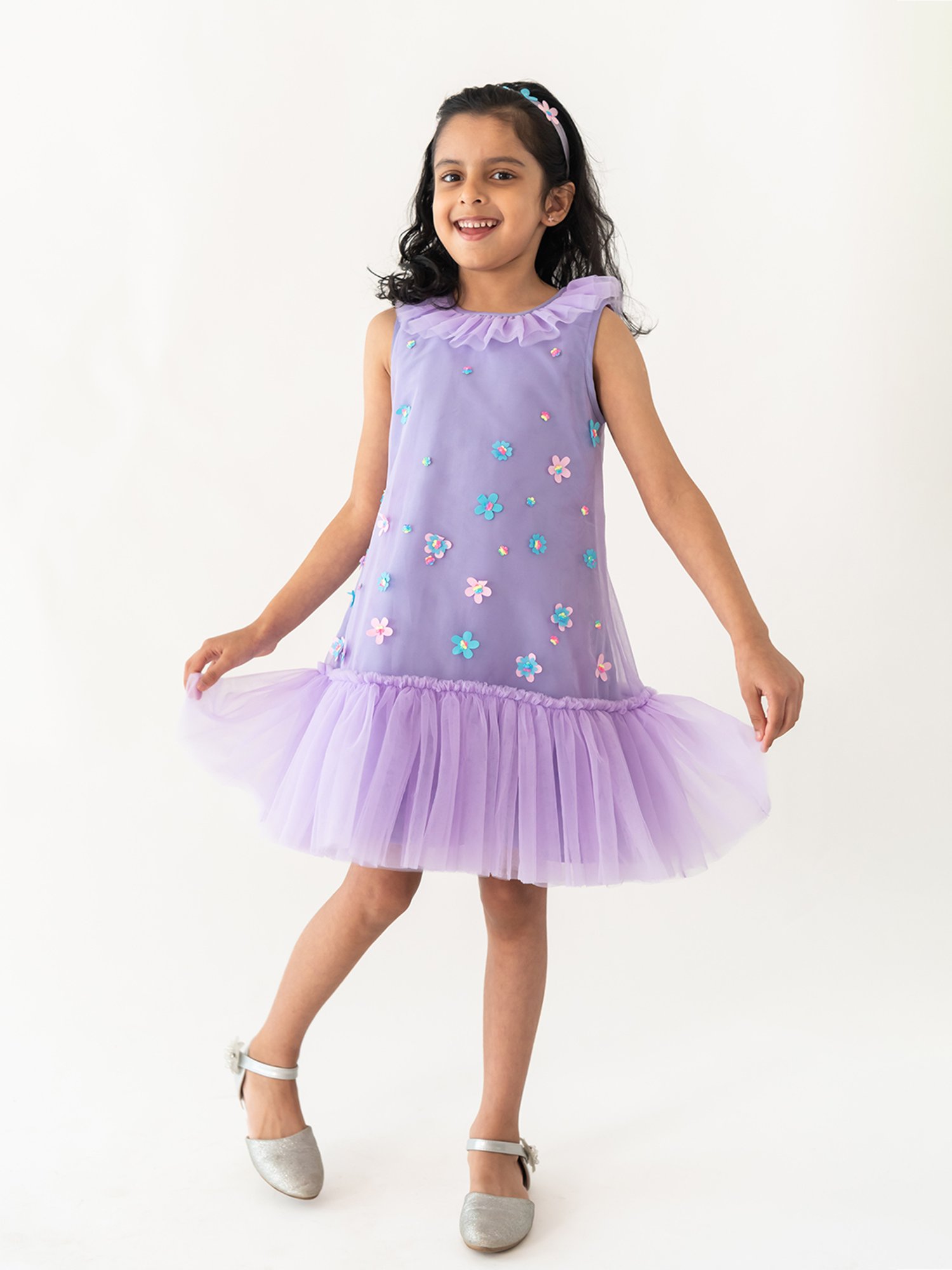 A Little Fable Kids Purple Applique Dress
