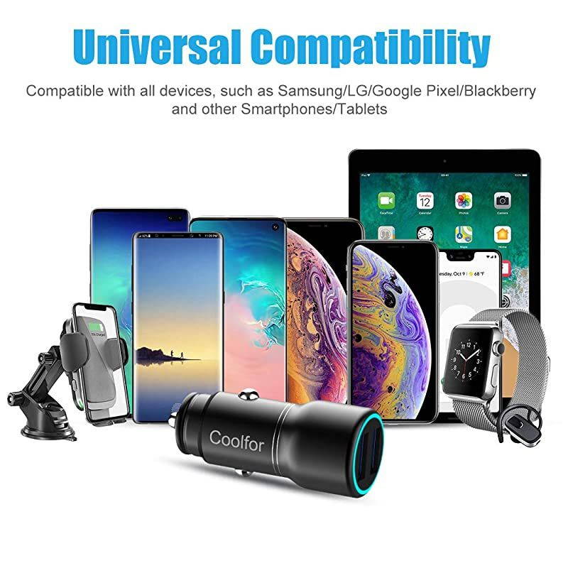 Fast Car Charger, 36W Dual Fast USB Car Charger Adapter Compatible with iPhone 11/Xs/Xs max/Xr/X/8/7/6/5,iPad Pro/Air/Mini/,Samsung Galaxy S10/S9/S9+/S8/S7,Note 9/Note8,LG,Pixel and More,Black