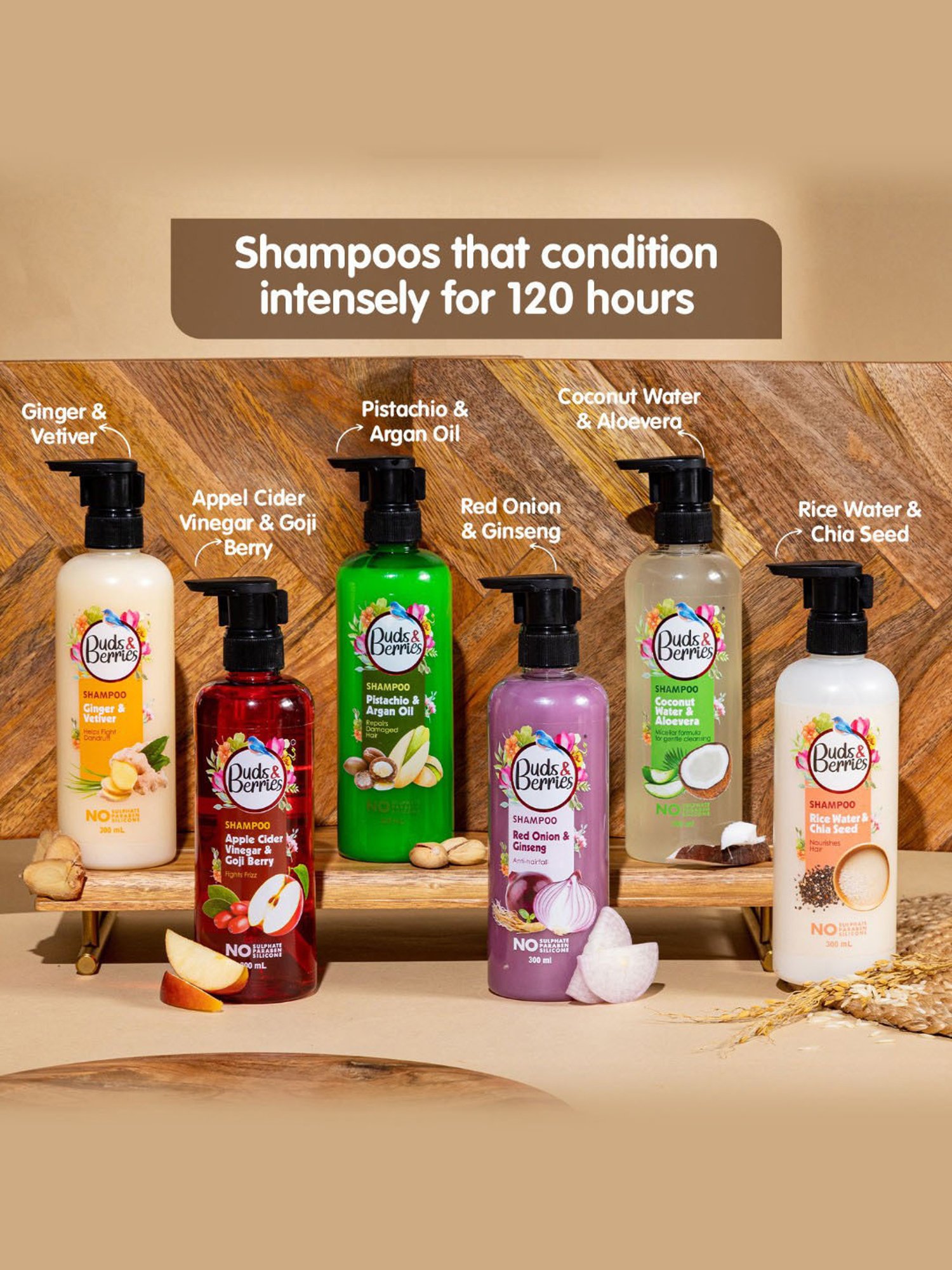 Buds & Berries Rice Water & Chia Seed Nourishes Hair Shampoo - 300 ml