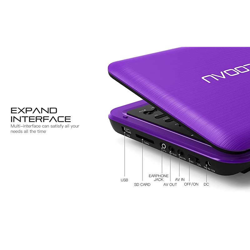 125 Portable DVD Player with HD Swivel Screen 5 Hours Builtin Rechargeable Battery Region Free Support USBSD Card 35mm Audio Jack Remote Control Resume Playback Purple