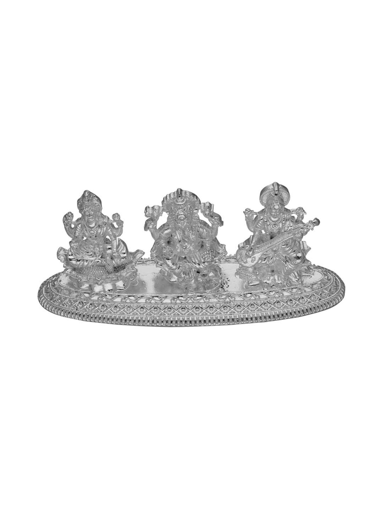 Sri Jagdamba Pearls 0.8 Silver Ganesh Saraswati Lakshmi Idol