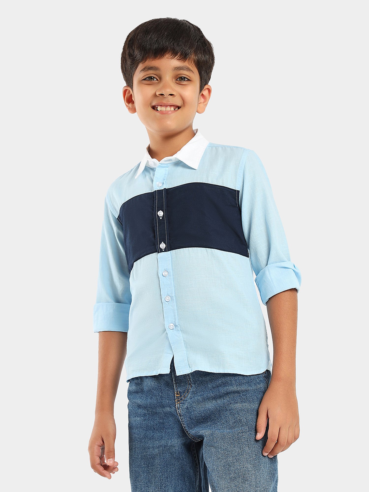 LilPicks Kids Blue Color Block Shirt
