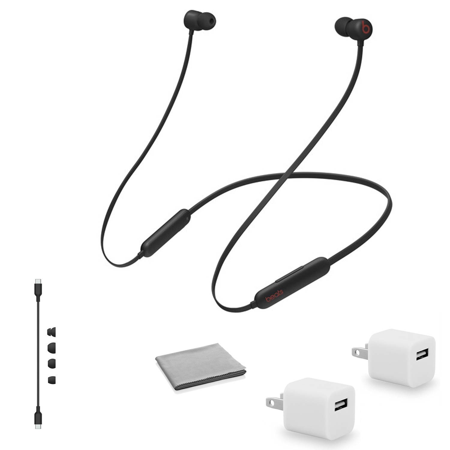 Beats by Dr. Dre Beats Flex Wireless In-Ear Headphones (Beats Black) MYMC2LL/A Kit with USB Adapter Cube