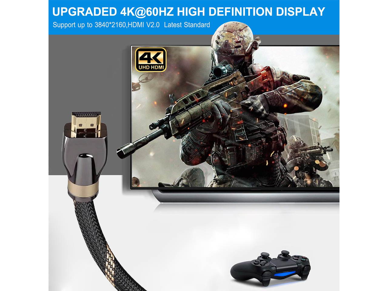Ultra High Speed HDMI Cable AM To AM, Dynamic HDR 3M (10ft)4K 120Hz,48Gbps, Dolby Vision Standard 19P Copper Conductor, Gold Plated Nylon Braid HDMI , OD 8.5mm, Gold Plated Connector, With Dust Cap