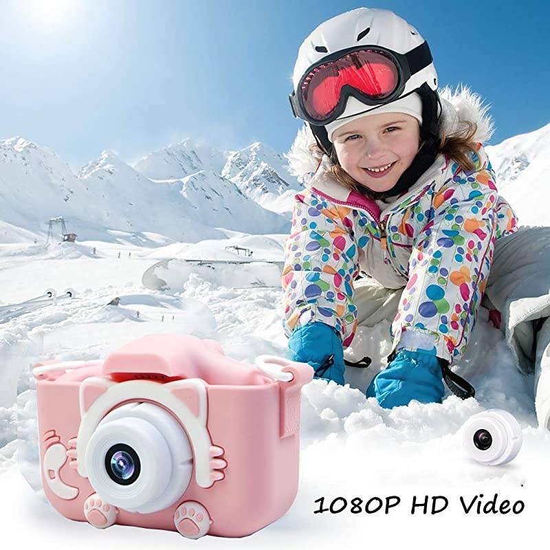 Kids Camera for Girls,  Digital Dual Camera, 2" IPS Screen HD 1080P Shockproof Children Video Camera Camcorder for Age 3-14 Years Old Girls Boys Christmas Birthday Party, Pink