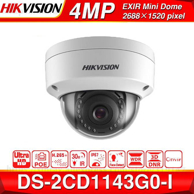 Hikvision New Version IP Camera DS-2CD1143G0-I 4MP 4mm PoE Dome Camera 2-Axis Adjustment HD 2K IR Ip67 IK10 H.265 Support ONVIF ISAPI English Version, 1 Pack