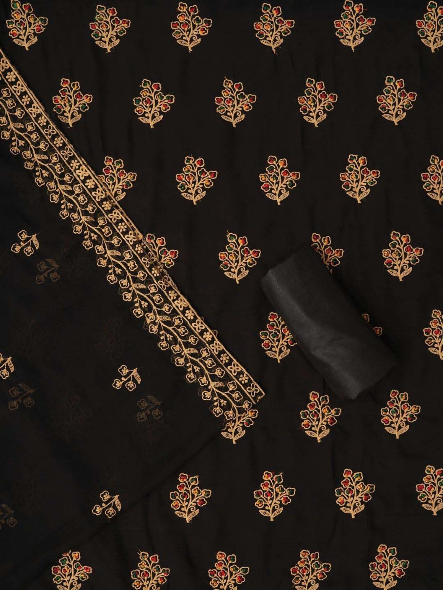 Jaipur Kurti Black Embroidered Unstitched Dress Material