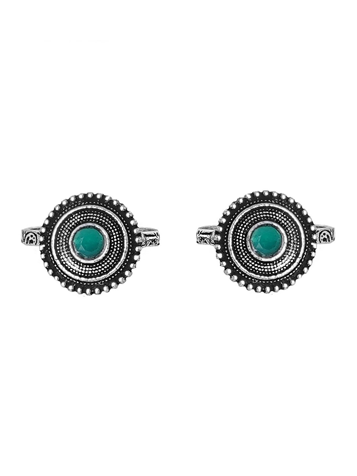 Teejh Ethnic Shaanvi Green Stone Silver Oxidized Toe Rings for Women