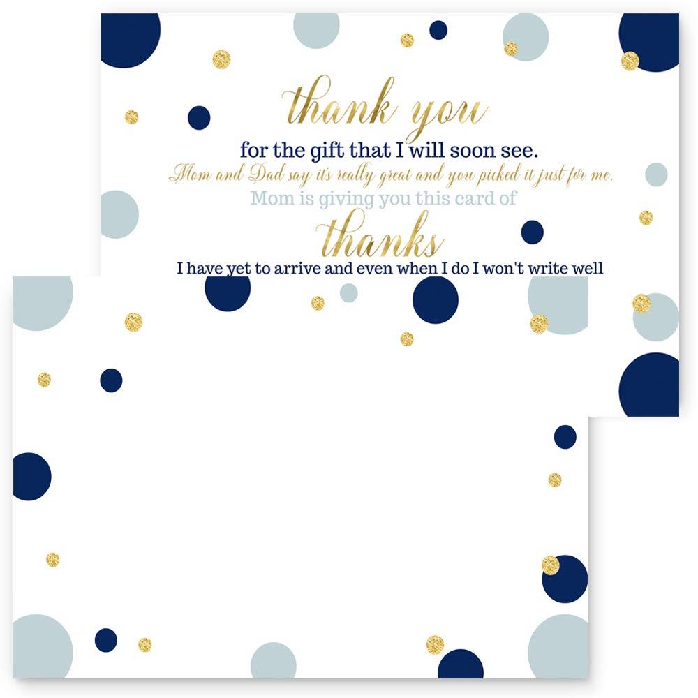 15 Navy and Gold Thank You Cards with Navy Envelopes - Stationery for Boys Baby Shower - Stylish Abstract Dot Party Theme