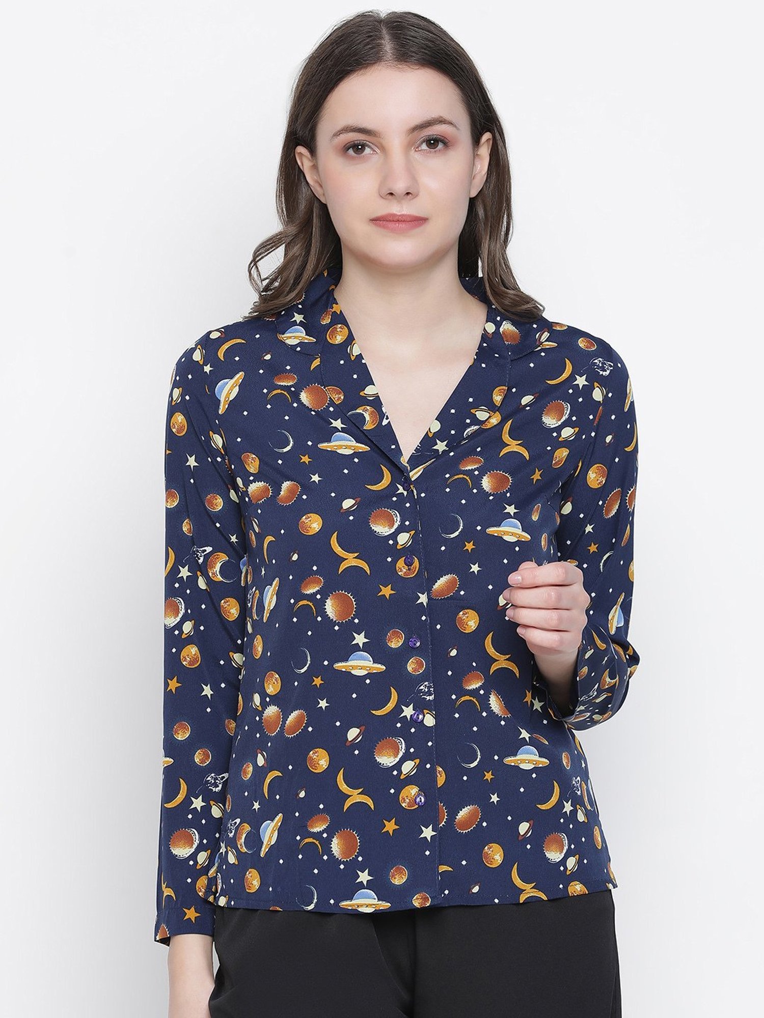 Oxolloxo Navy Printed Night Shirt